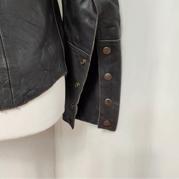AllSaints Women's Brown Leather Jacket Snap Poppers UK 10 Steampunk Biker Grunge - Picture 3 of 9